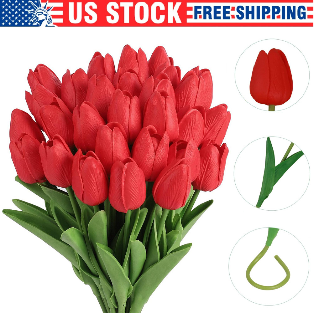 10/20x Faux Tulips Red Fake Tulips Realistic Artificial Flowers for Home Decor
