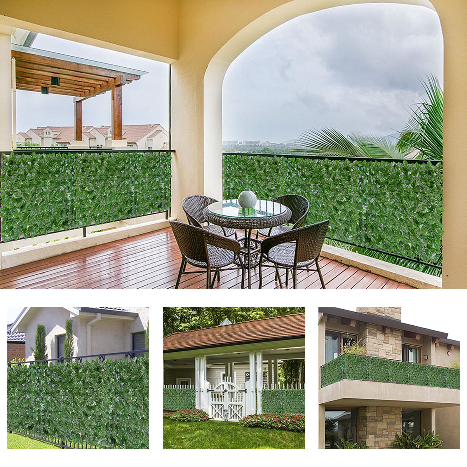 2 Pack Artificial Hedge Green Ivy Leaf Privacy Fence Screen Wall Gate Yard Decor