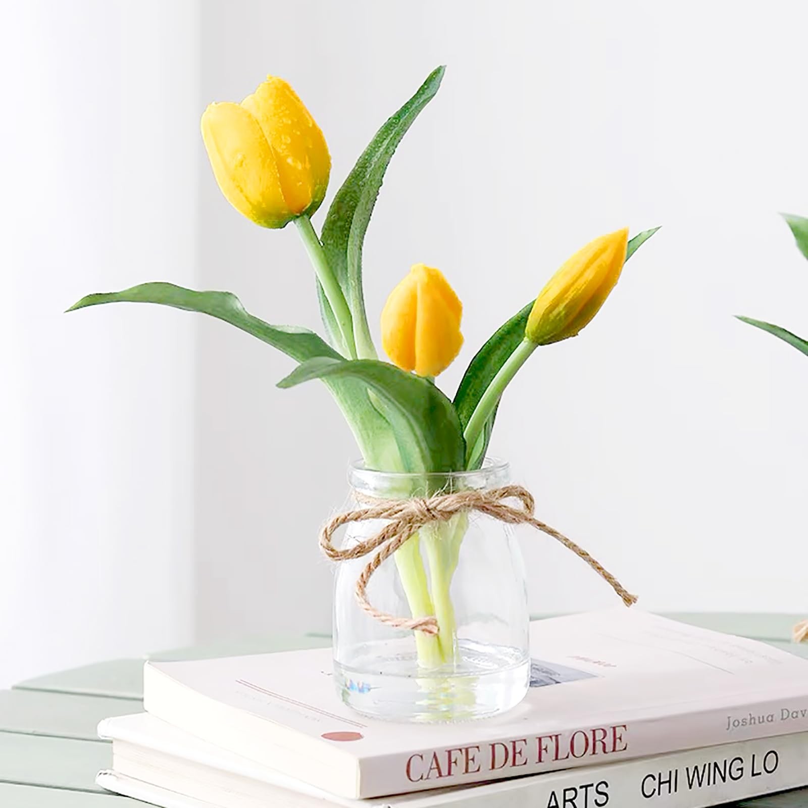 Tulips Artificial Flowers with Vase, Yellow Real Touch Tulips with Faux Water…