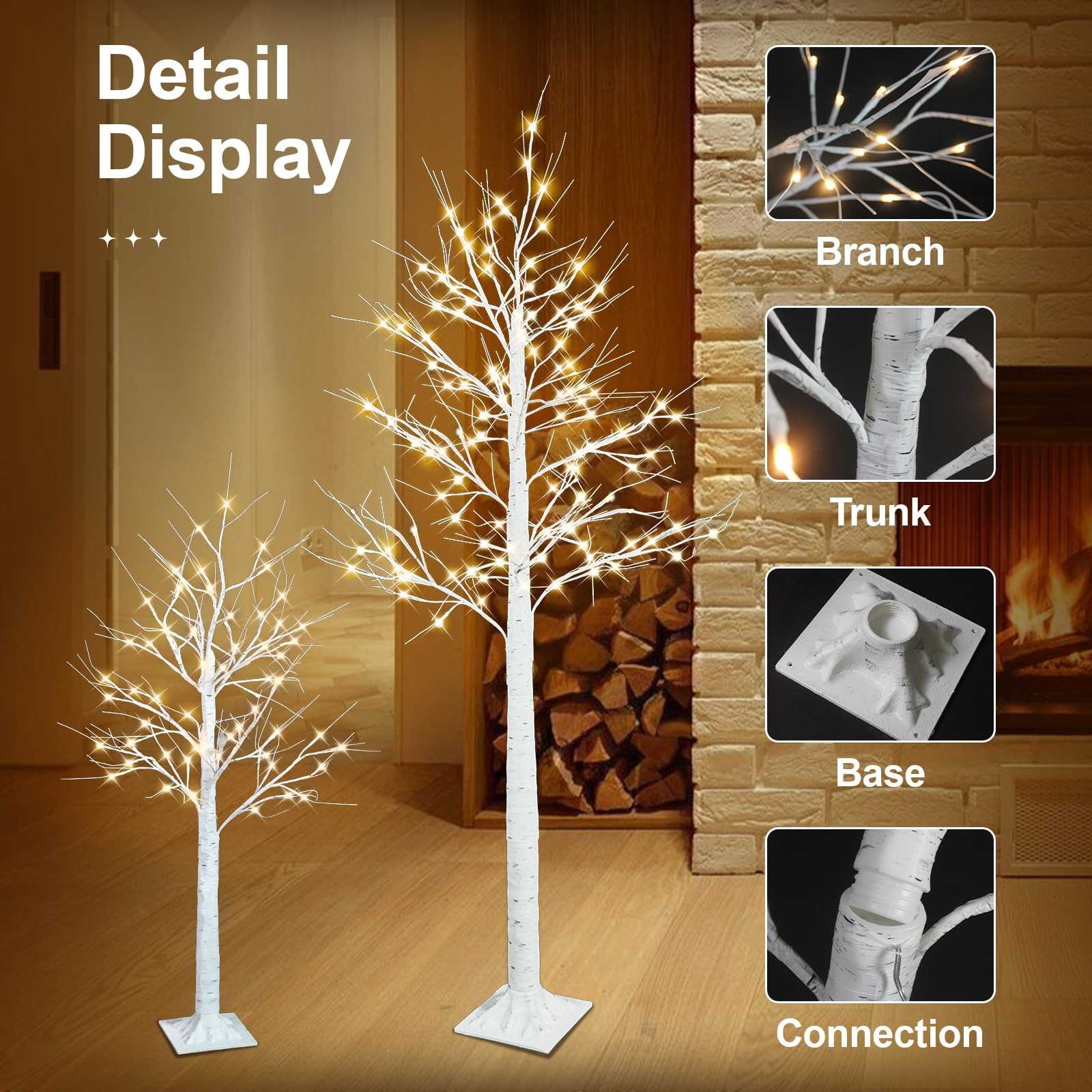 Set of 4 – Birch Tree with LED Lights, 2FT 4FT 5FT 6FT White Christmas Tree, …