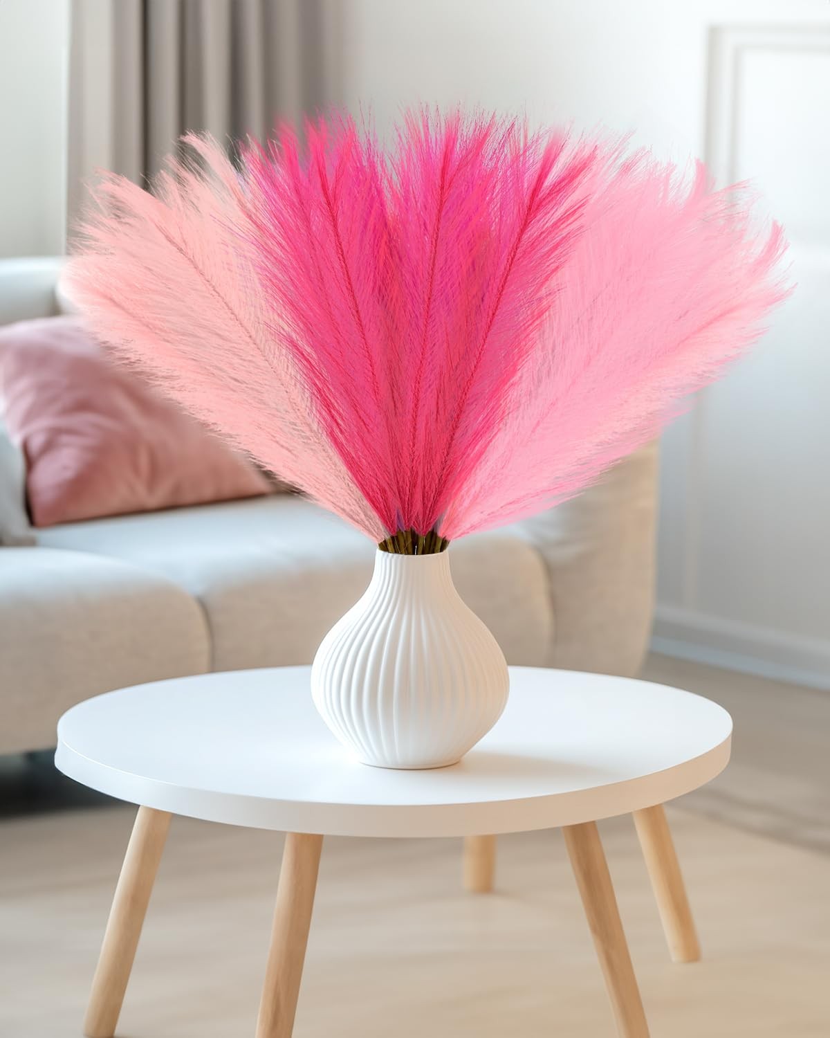 48pcs Pink Faux Pampas Grass Decor, 21.7inch Hot Pink Short Artificial Pompou…