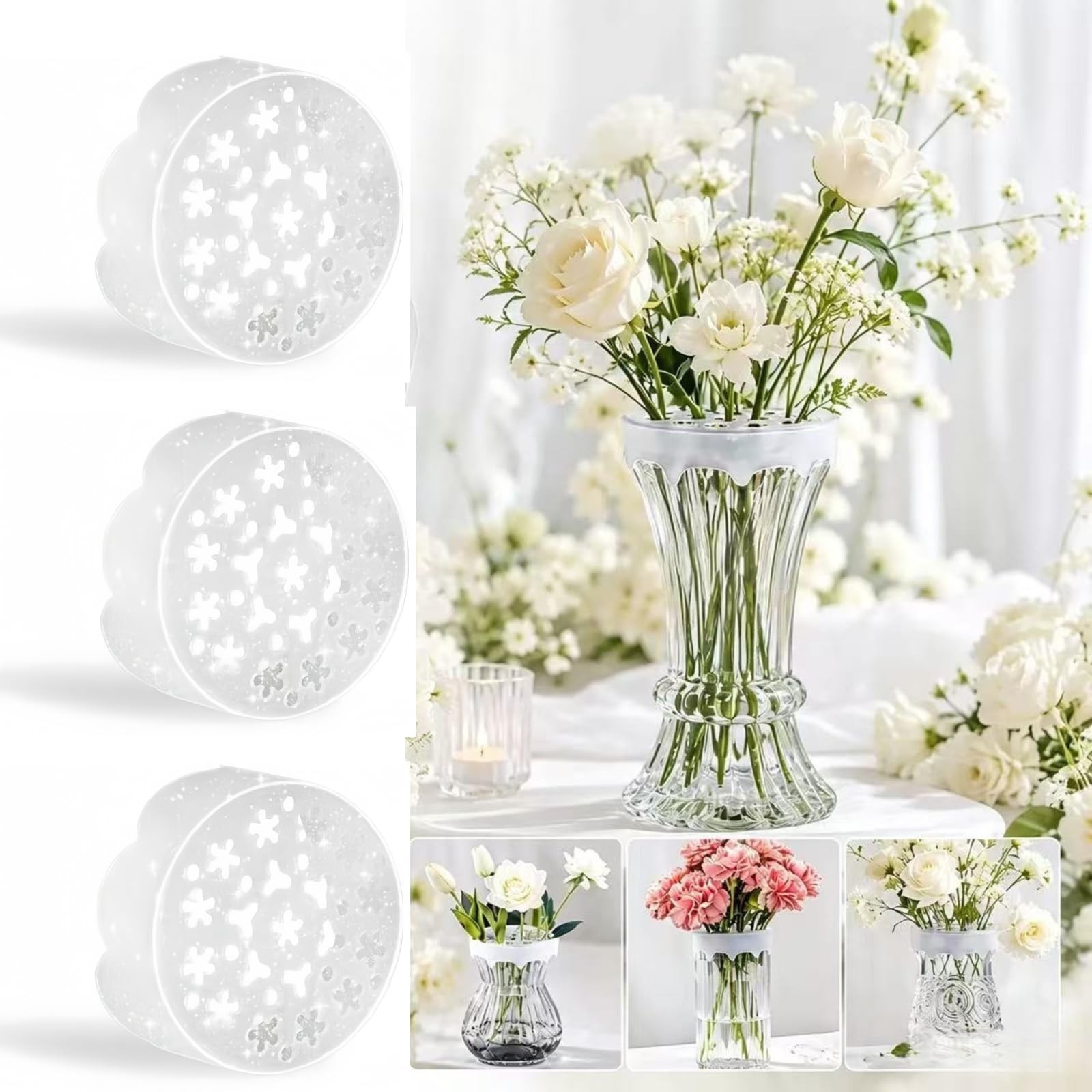 3pcs Silicone Flower Arranging Grid for Vases – Reusable Floral Stem Holder