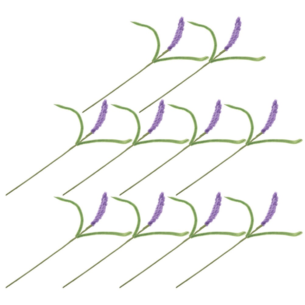 10 Pcs Fuzzy Chenille Stem Artificial Flowers Lavender Fake Bouquets