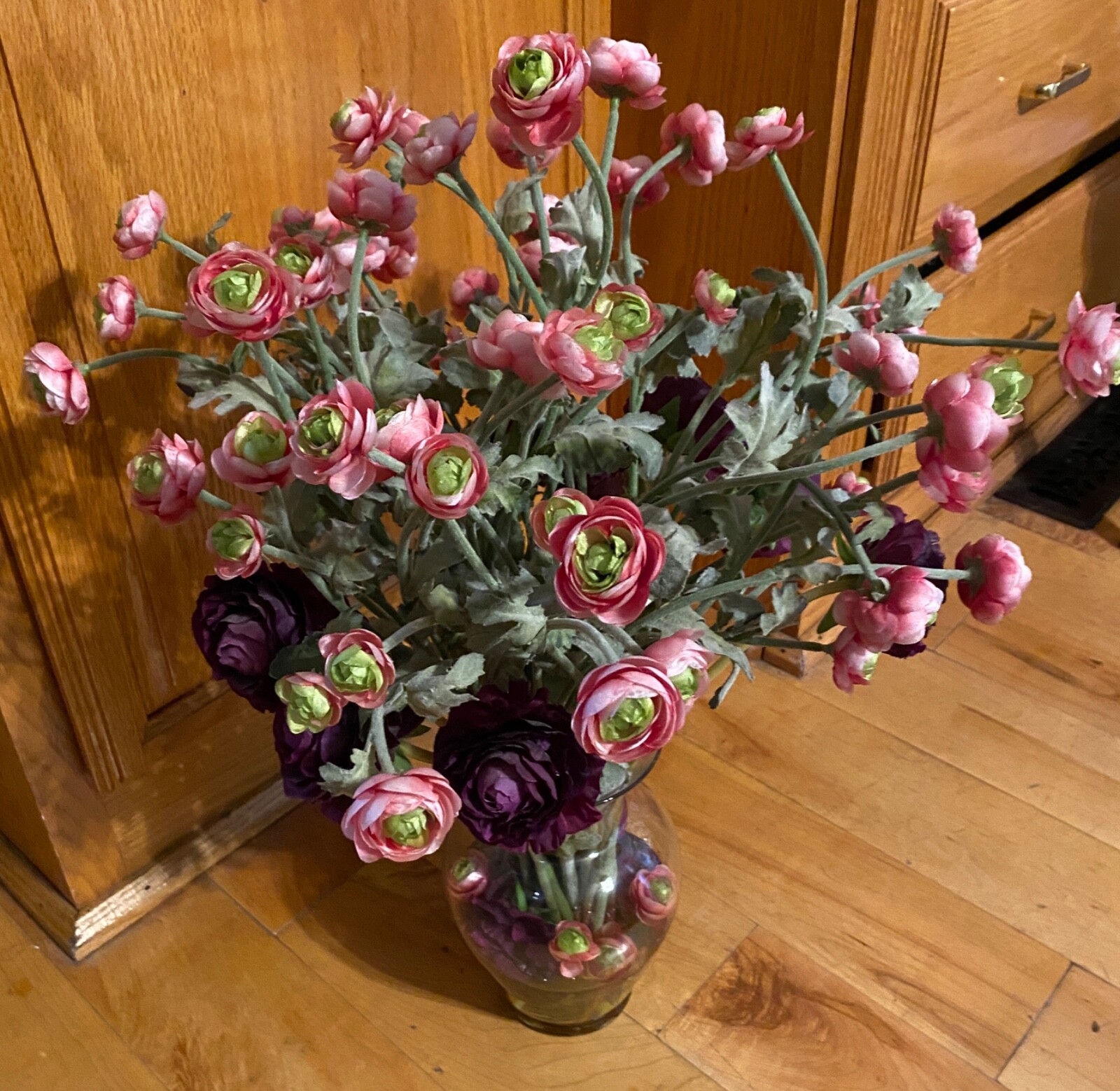 The Patio Place Floral Arrangement With Vase Small Pink Faux Flowers 21 x16x 16