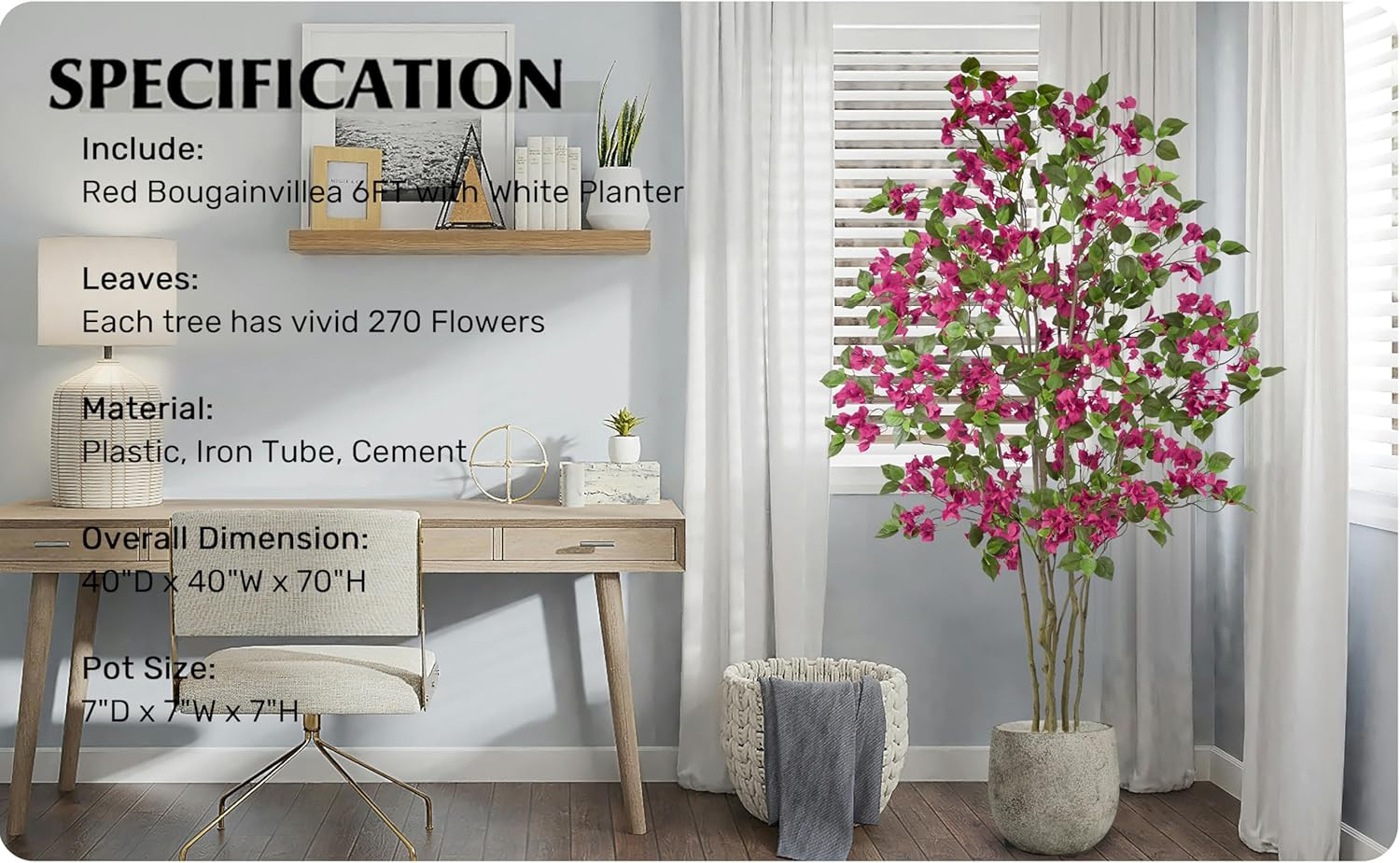 6FT Artificial Purple Bougainvillea Tree with 270 Flowers for Home Decor
