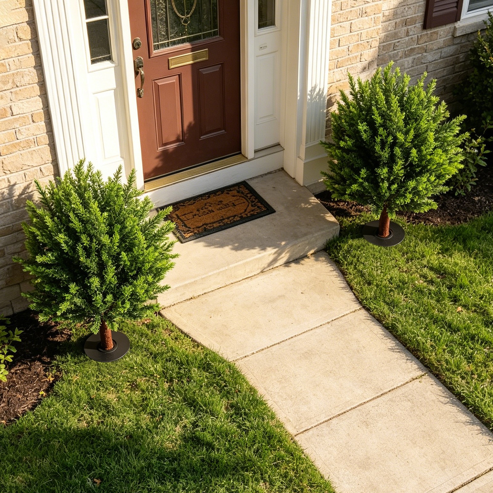 2 pcs 19x16x26.5in Faux Evergreen Trees Shrubs Artificial Plants w/ Ground Spike