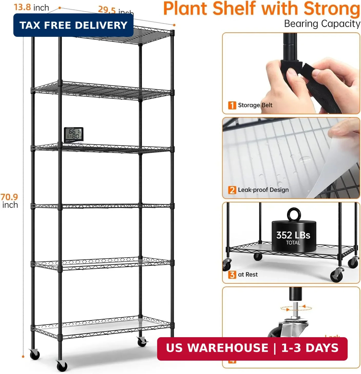 Bstrip Indoor Greenhouse with Grow Light, DIY Plant Shelf with Cover, 6 Tier Pla