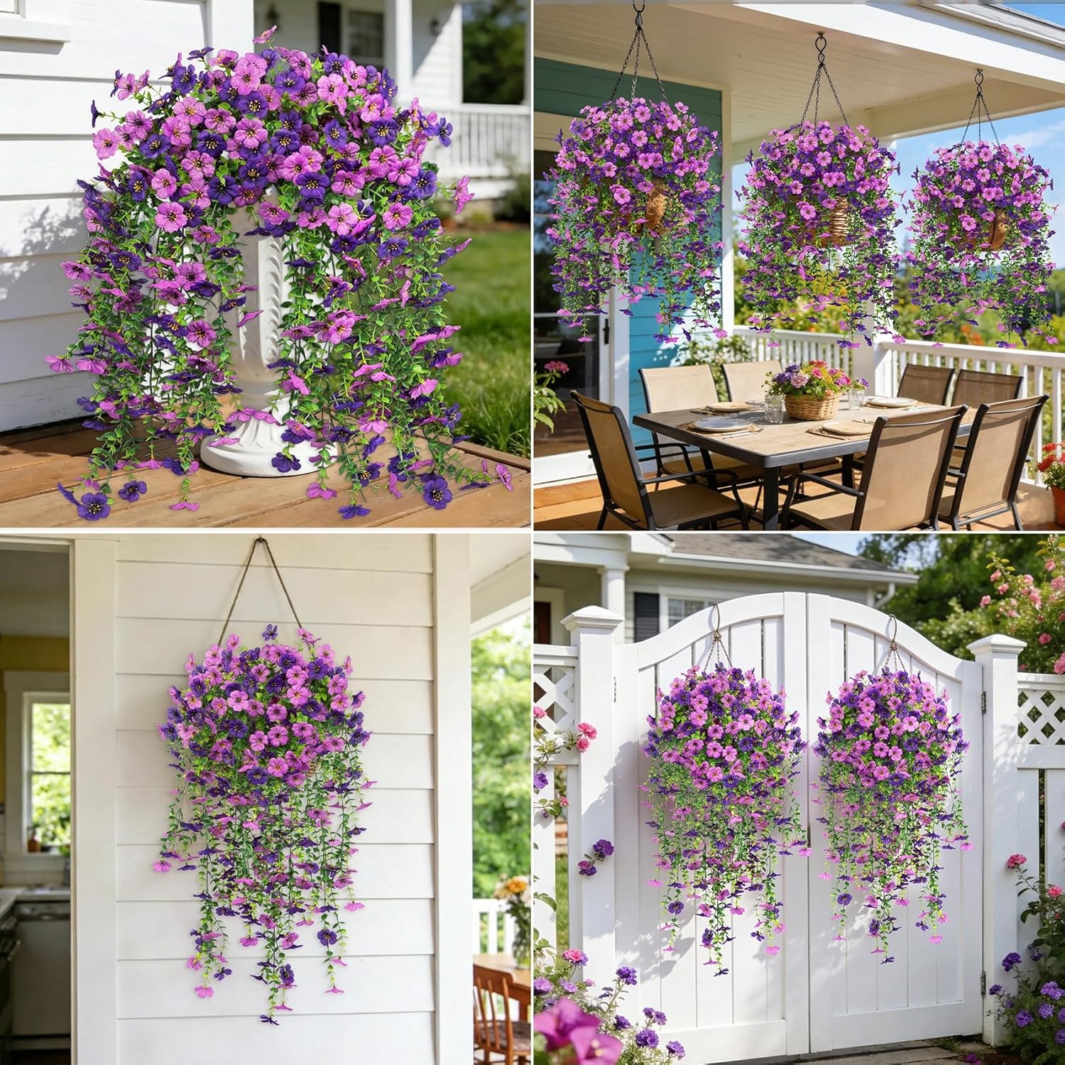 4 Pcs Artificial Hanging Flowers for Outdoors, Purple Mixed | Fake silk daisy