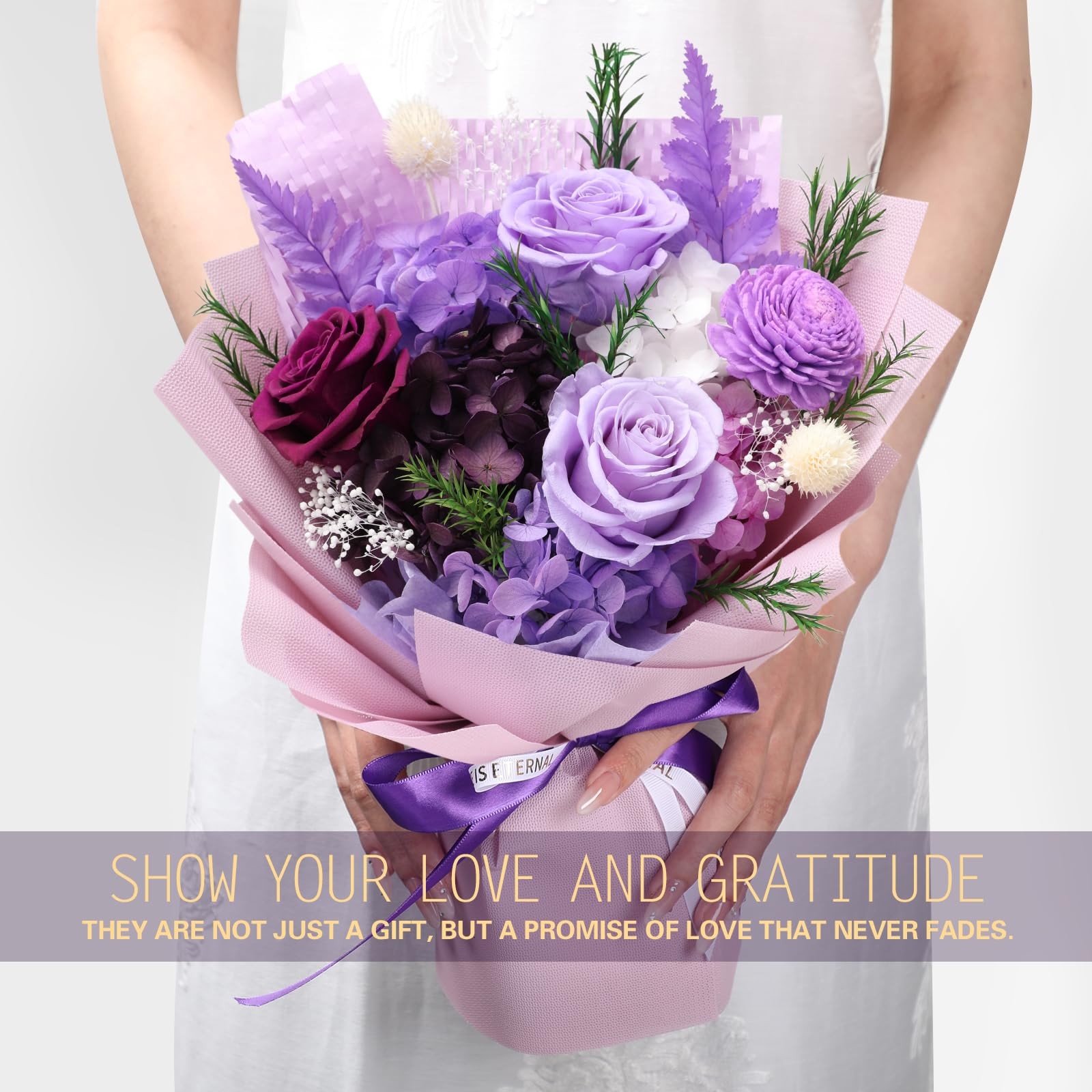 Preserved Flowers for Delivery, Mothers Day Purple Flower Bouquets with Neckl…
