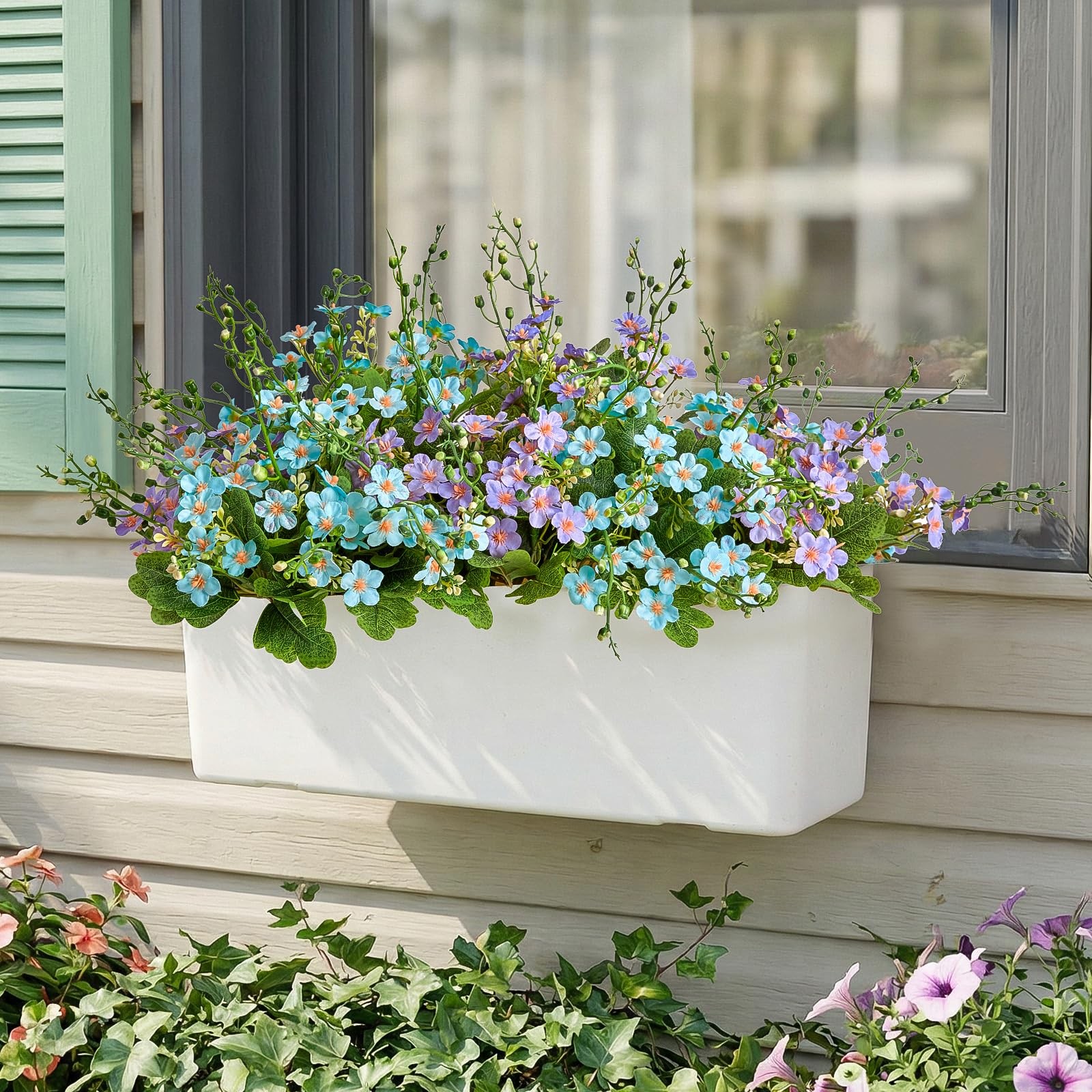 Artificial Flowers Plants for Outdoors, Fake Flowers Blue & Purple Forget-me-…