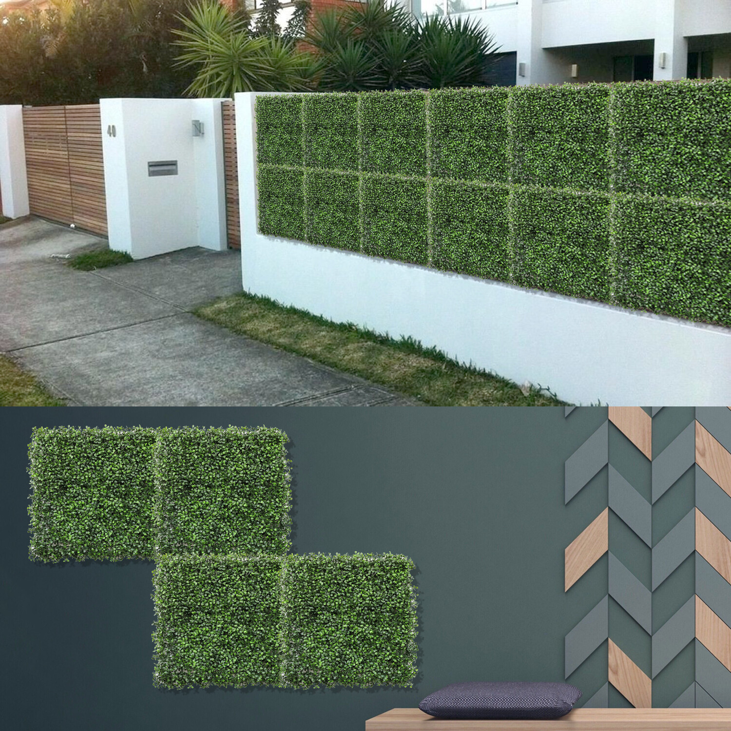 20″x20″ Artificial Grass Wall Decor Privacy Fence Panel, Boxwood Single Panel
