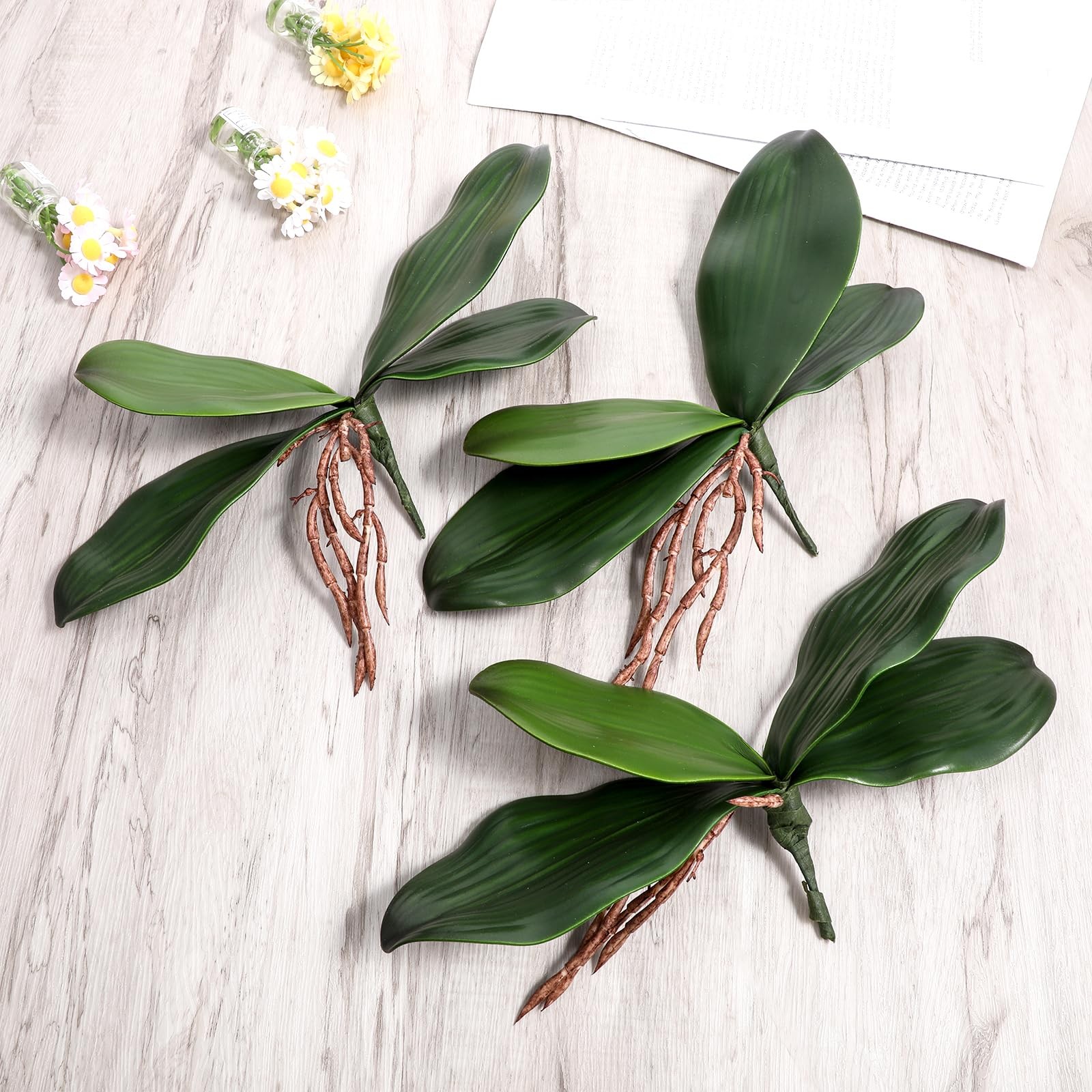 4 PCS Artificial Orchids Leaves, 8 Inch Faux Orchid Leaves Artificial Phalaen…