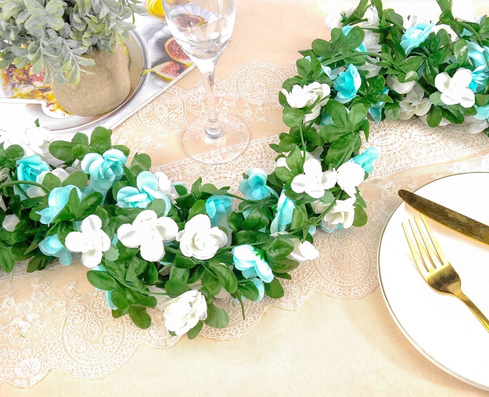 8Pcs 66FT Blue and White Flower Garland for Wedding Backdrop