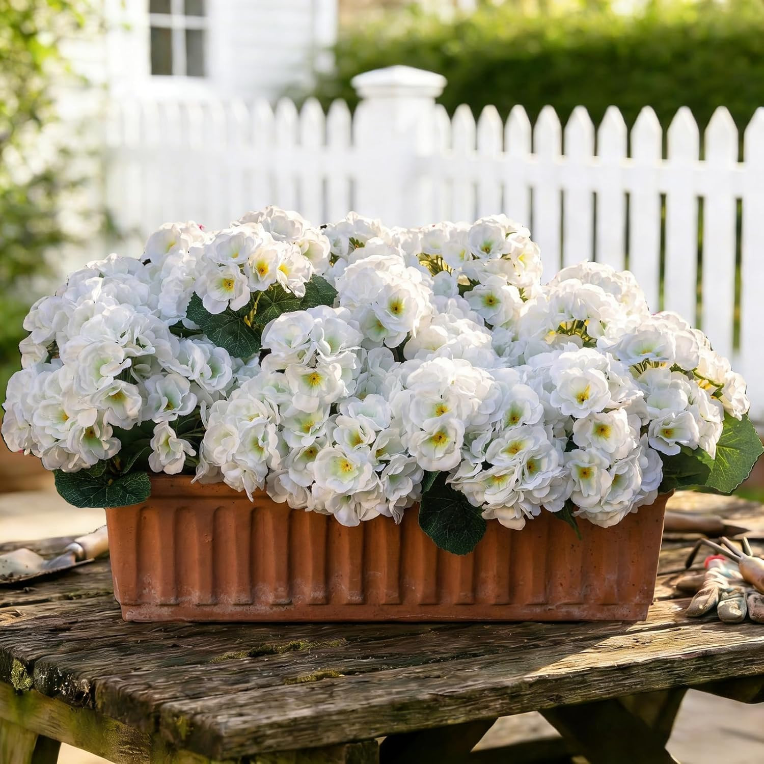 12 Bundles UV Resistant White Geraniums – Realistic Faux Flowers for Home & Gard