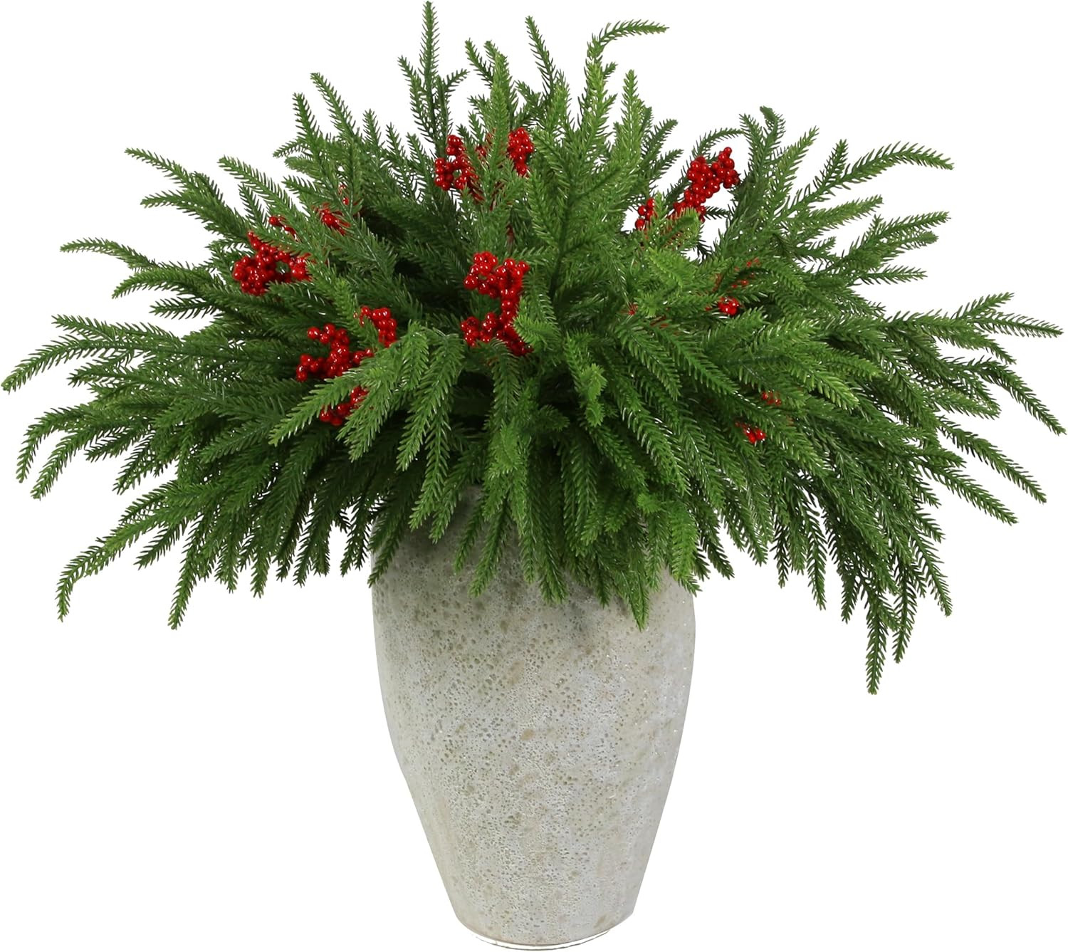 12 Pcs Artificial Norfolk Pine Branches with 8PCS Red Fruits 18″ Plastic Christm