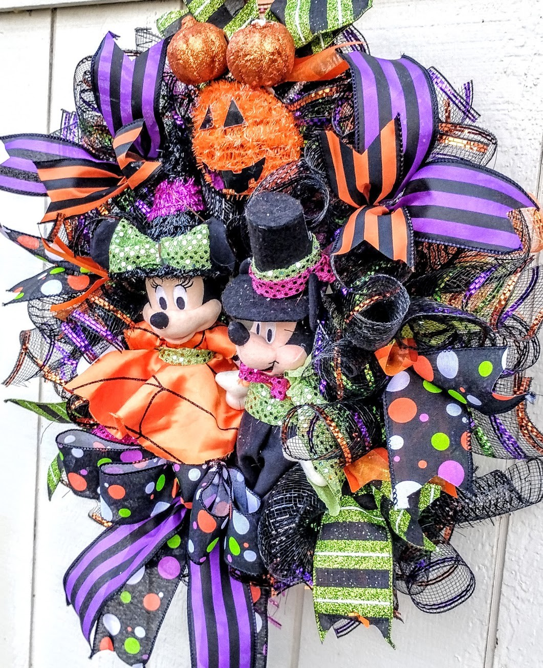Mickey and Minnie Halloween Wreath Large 24″ Handmade Deco Mesh Front Door Decor