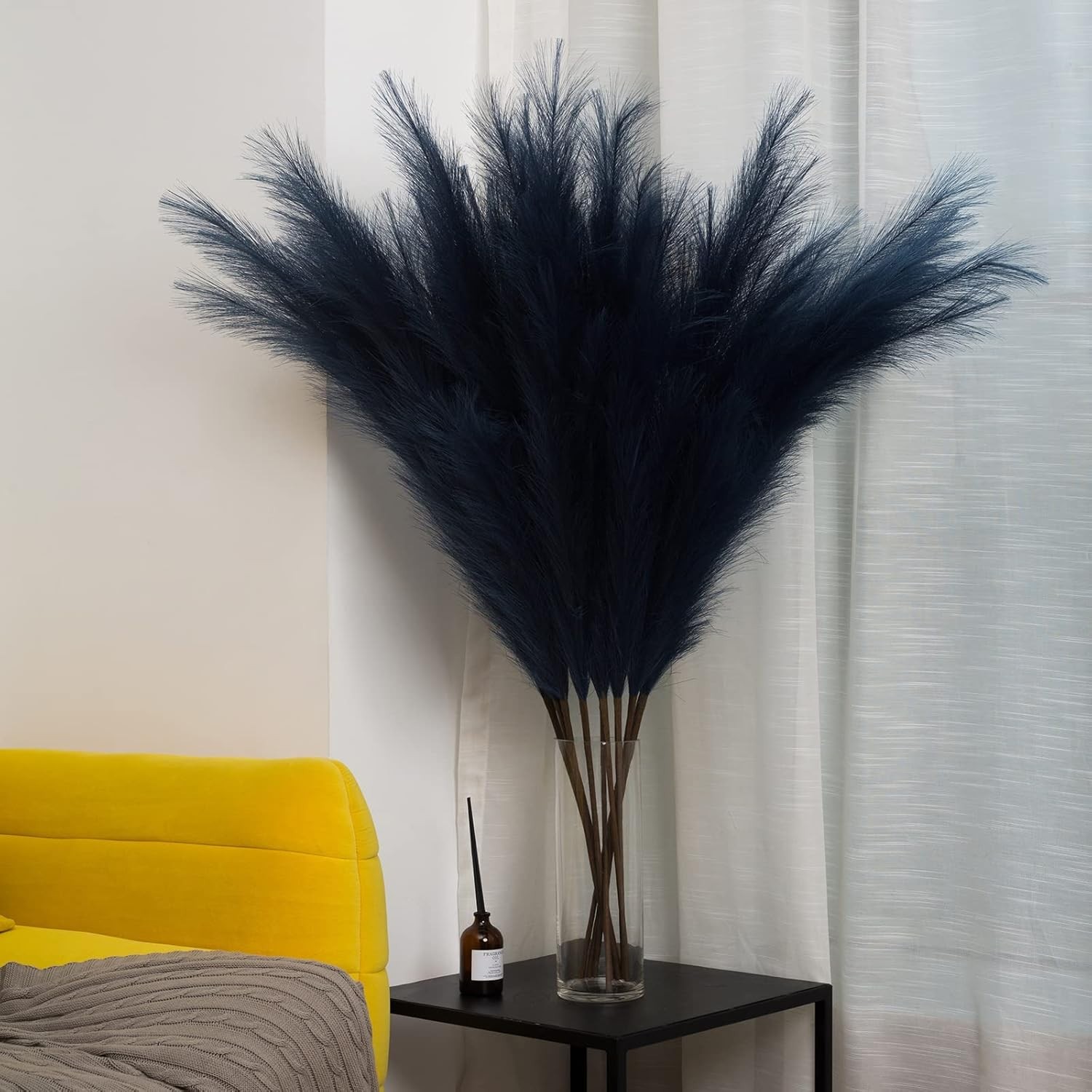 Extra Large Faux Pampas Grass Stems – 43 Inch in Elegant Blue for Home Decor