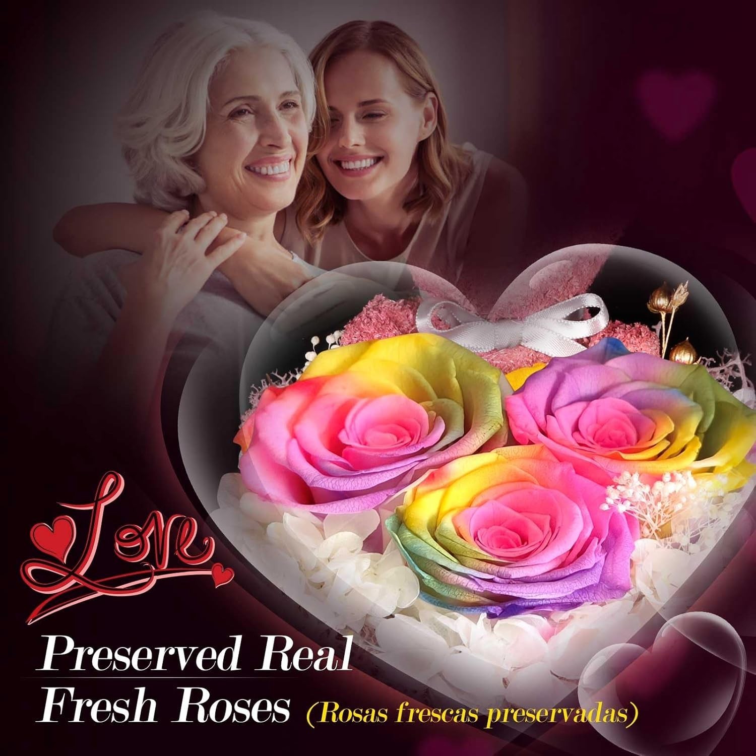 Unique Gifts for Mom, Preserved Real Rainbow Rose with 100 Languages I Love Y…