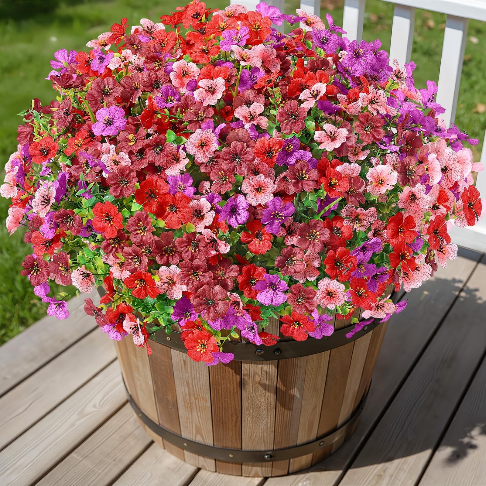 24 Bundles Artificial Flowers for Outdoors Decoration, UV Resistant Silk Faux…