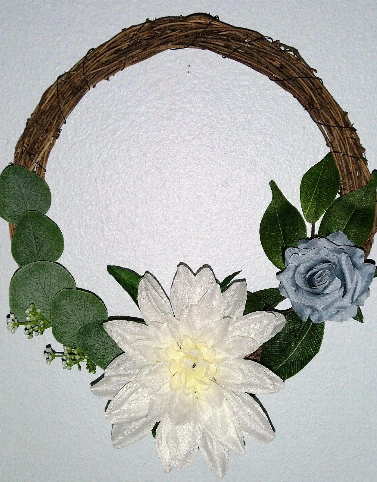 Handmade Floral with Eucalyptus Leaves and Greenery Spring 12″ Grapevine Wreath