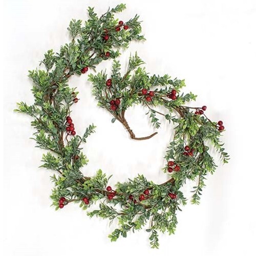 Farmhouse Primitive Christmas FROSTED BOXWOOD RED GOOSEBERRY GARLAND Swag Vine