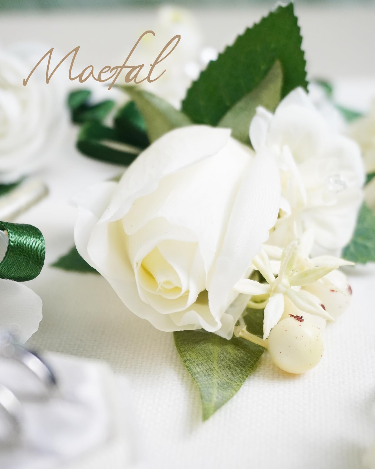 6 PCS White Ranunculus Pearl Boutonniere Wedding Corsage Gold Pins Prom