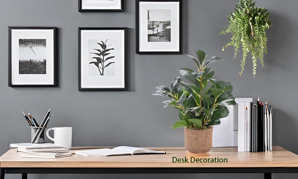 Ewtogift 12.6″ Fake Plants in Brown Ceramic Vase Realistic Ficus Leaf Faux Pl…