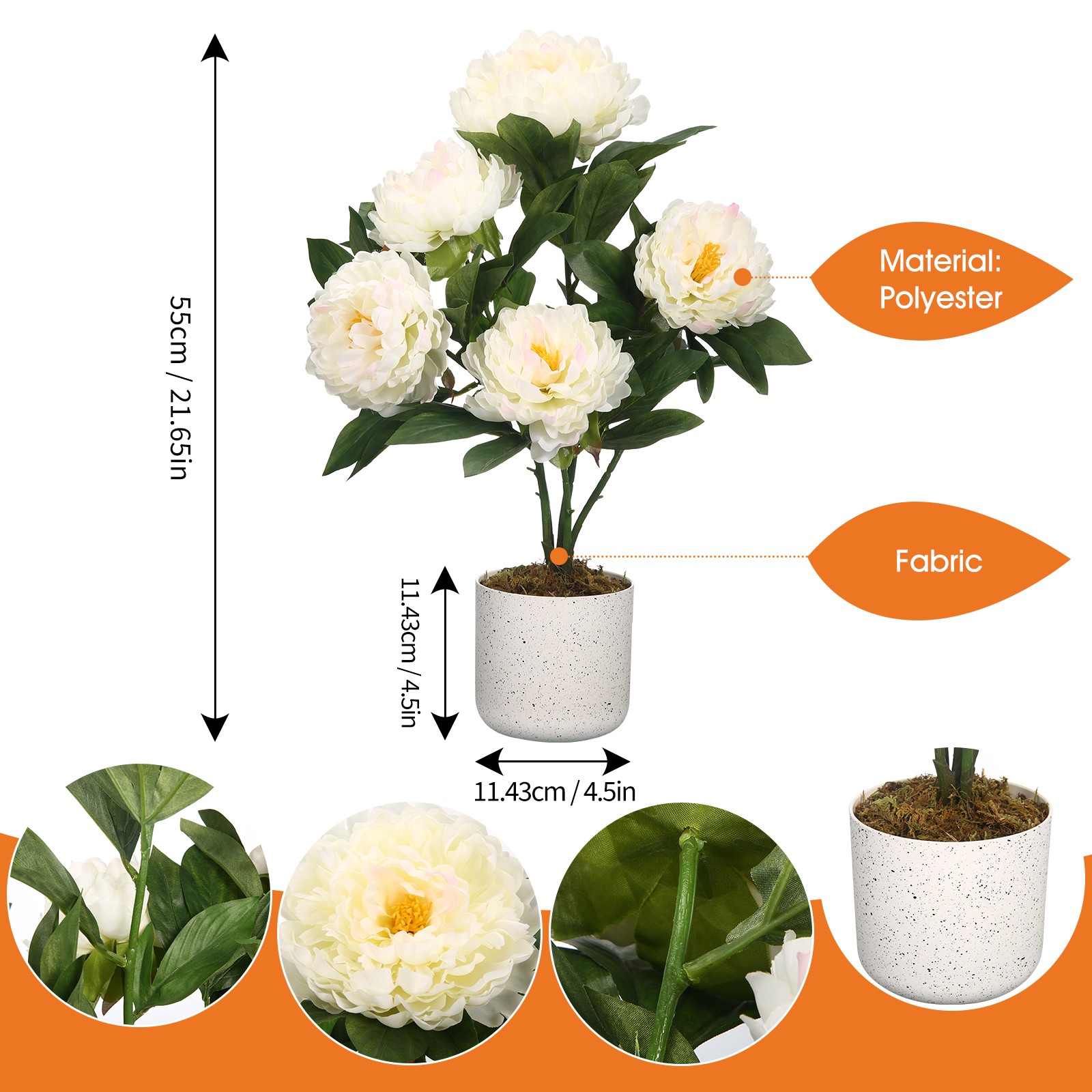 21.7″ Artificial Peony Plant in Pot 1 Pot w/2 Faux Flowers Lifelike Indoor Decor