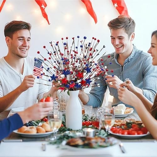 Childom 6 Pcs Red White and Blue Flowers Artificial for 4th of July Decoratio…