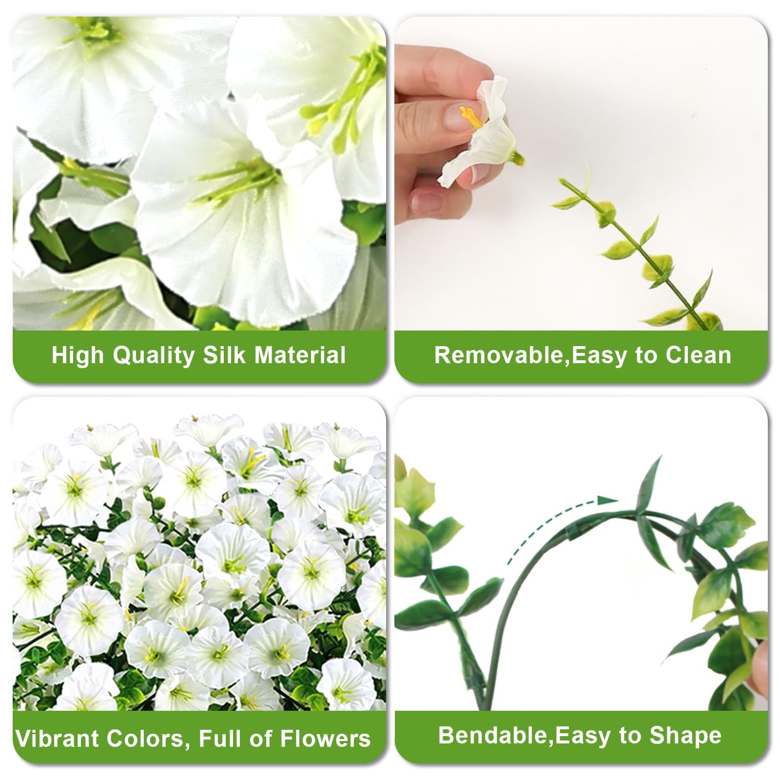 Artificial Hanging Flowers for Outdoors, 4Pcs UV Resistant Faux Morning Glory…