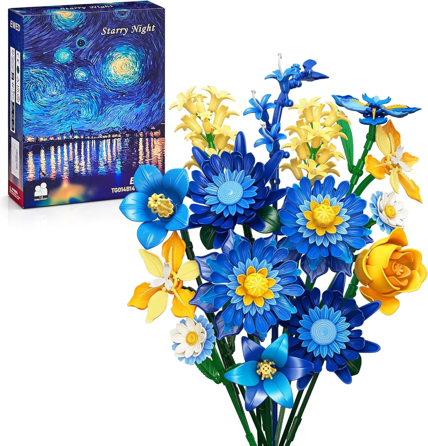 Starry Blooms Flowers Bouquet Building Set for Adults, Artificial Flower Compati