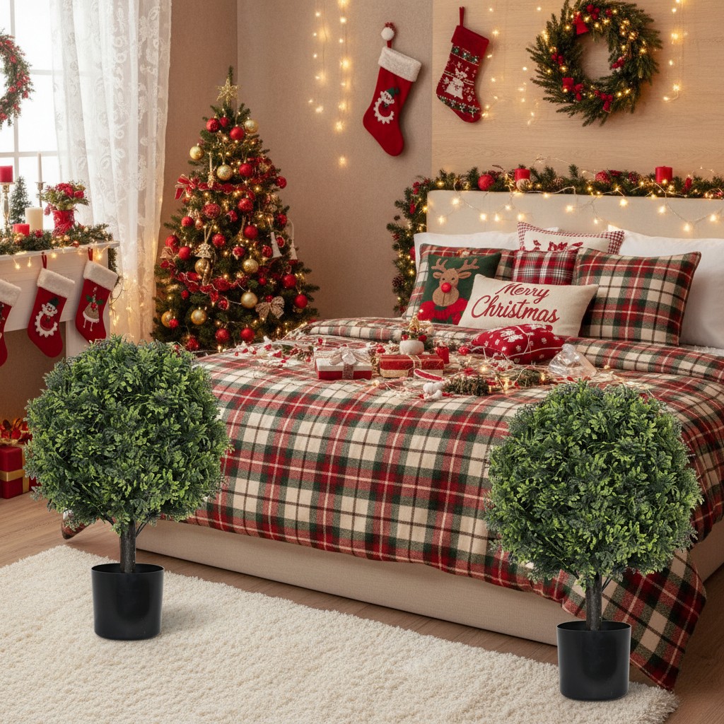 2PCS 22in Artificial Boxwood Topiary Ball Trees, Potted Indoor Outdoor Decor