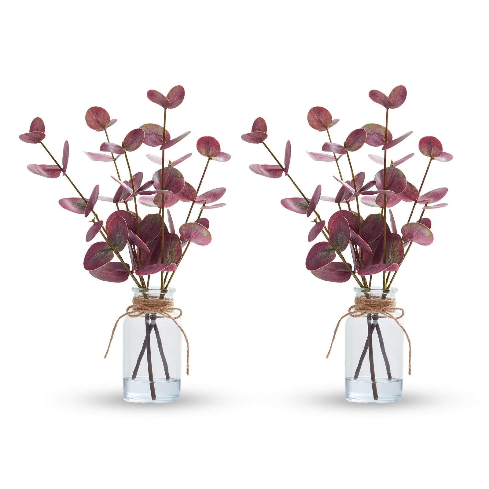 2Pcs Artificial Eucalyptus Stems in Vase with Faux Water, 13” Faux Eucalyptu…