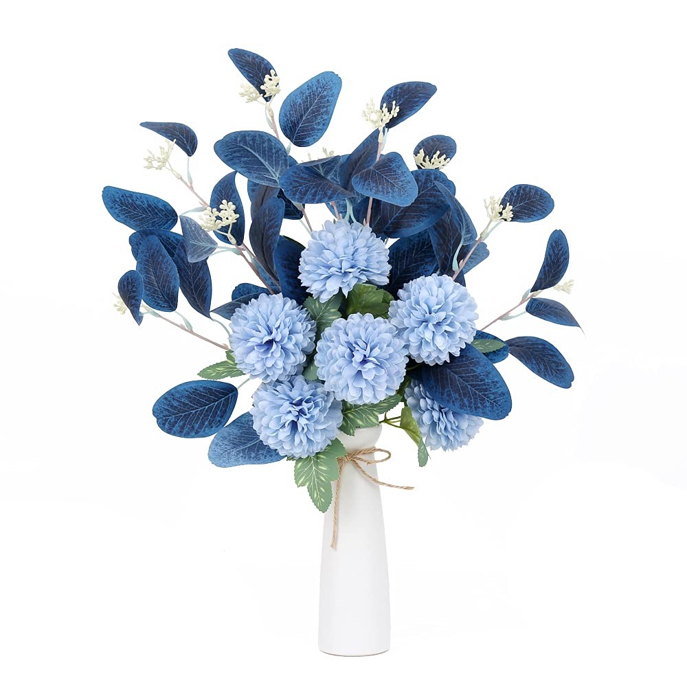 Blue Chrysanthemum Silk Flowers for Decoration Faux Flowers Bouquet for Vase …
