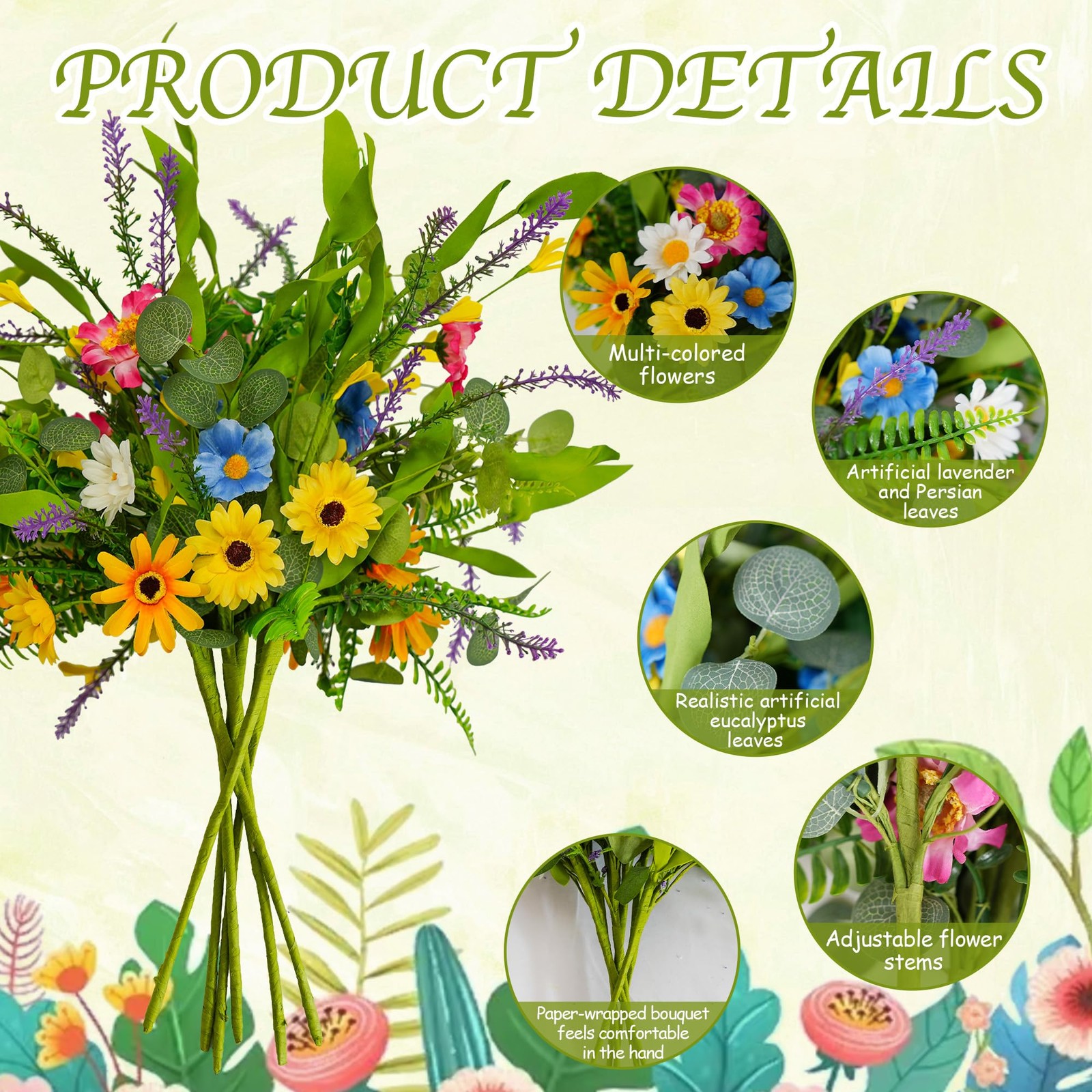 AZXVT Wild Flowers Artificial,Silk Floral Arrangements 6-Pack Fake Wildflower…