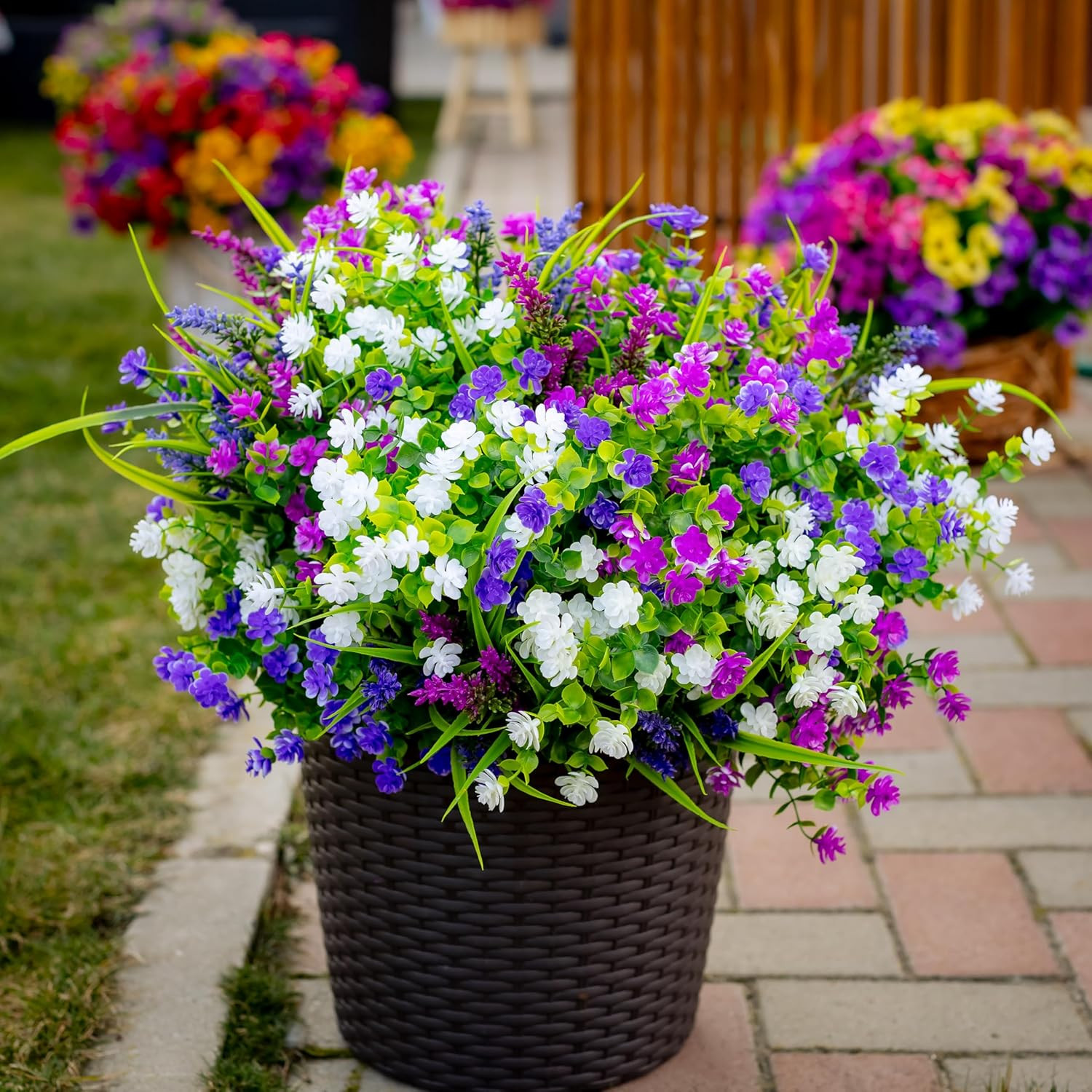 Artificial Flowers Outdoor Fake Plants – Mixed, 3 Colors Magenta Purple White