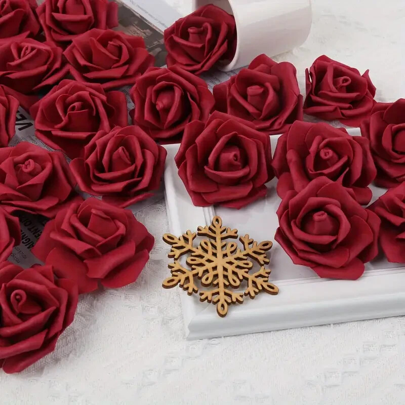30 Pcs Realistic Foam Artificial Rose Flower Decorations Red