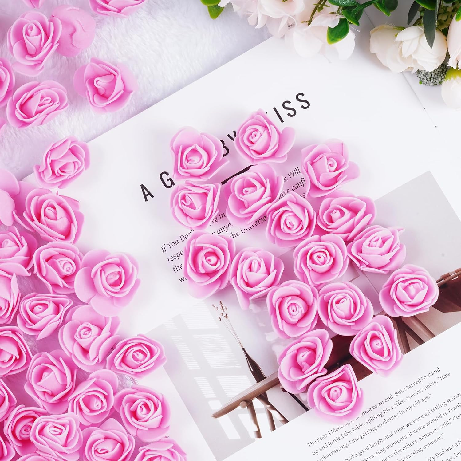 100Pcs Mini Artificial Rose Artificial Fake Rose Head Mini Foam Artificial Rose