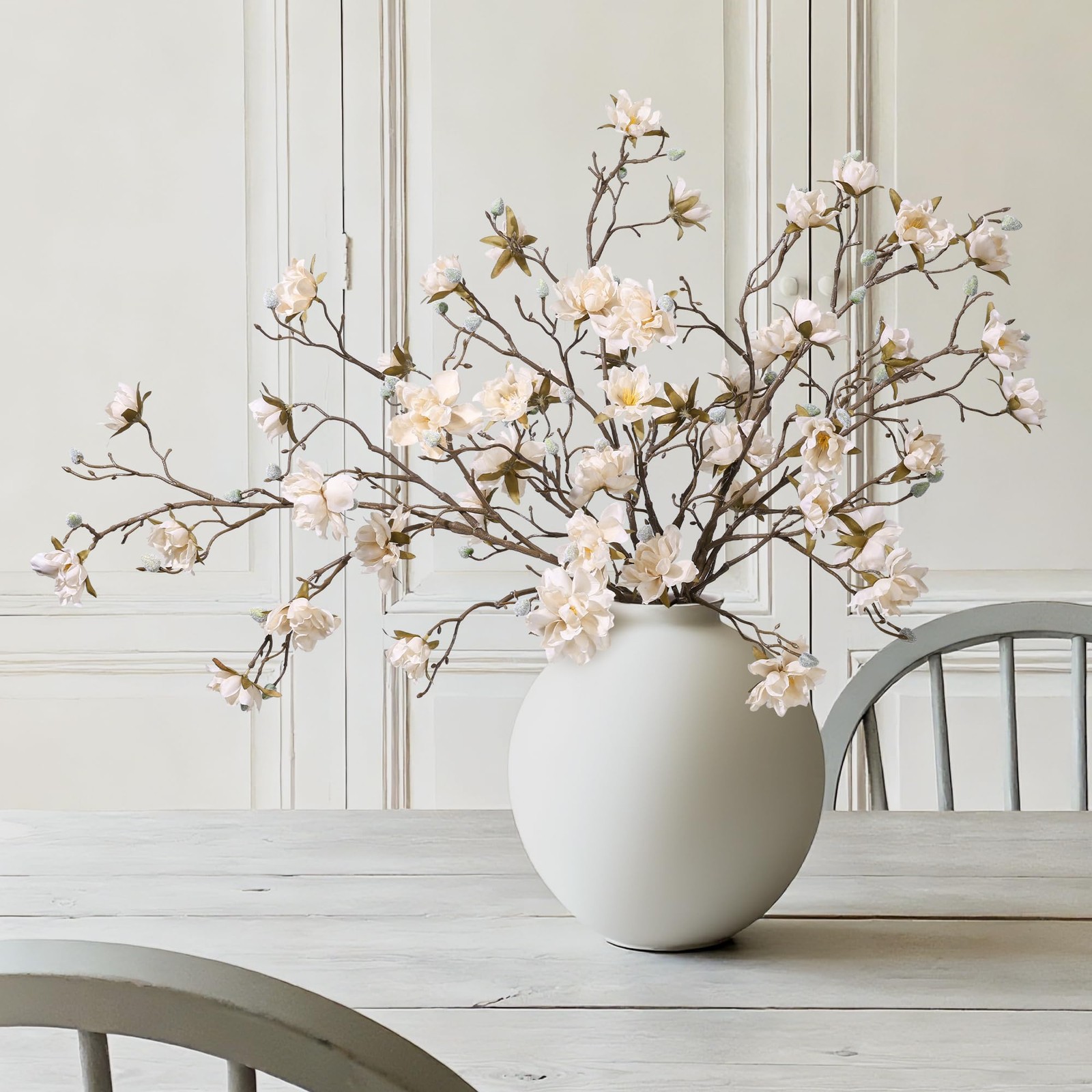 HyeFlora 3PCS Artificial Magnolia Flowers Stems for Spring Decoration, Faux C…