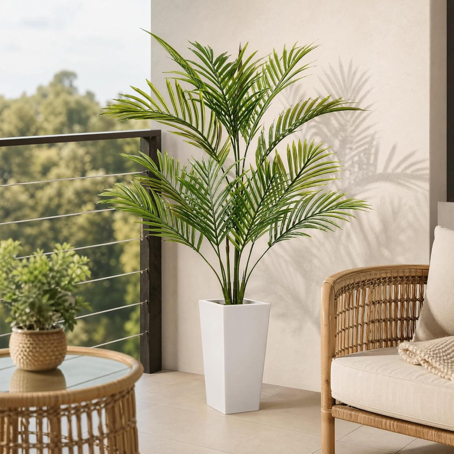 4.5FT Artificial Palm Tree, Tall Faux Plants Indoor Tropical Areca with White Pl