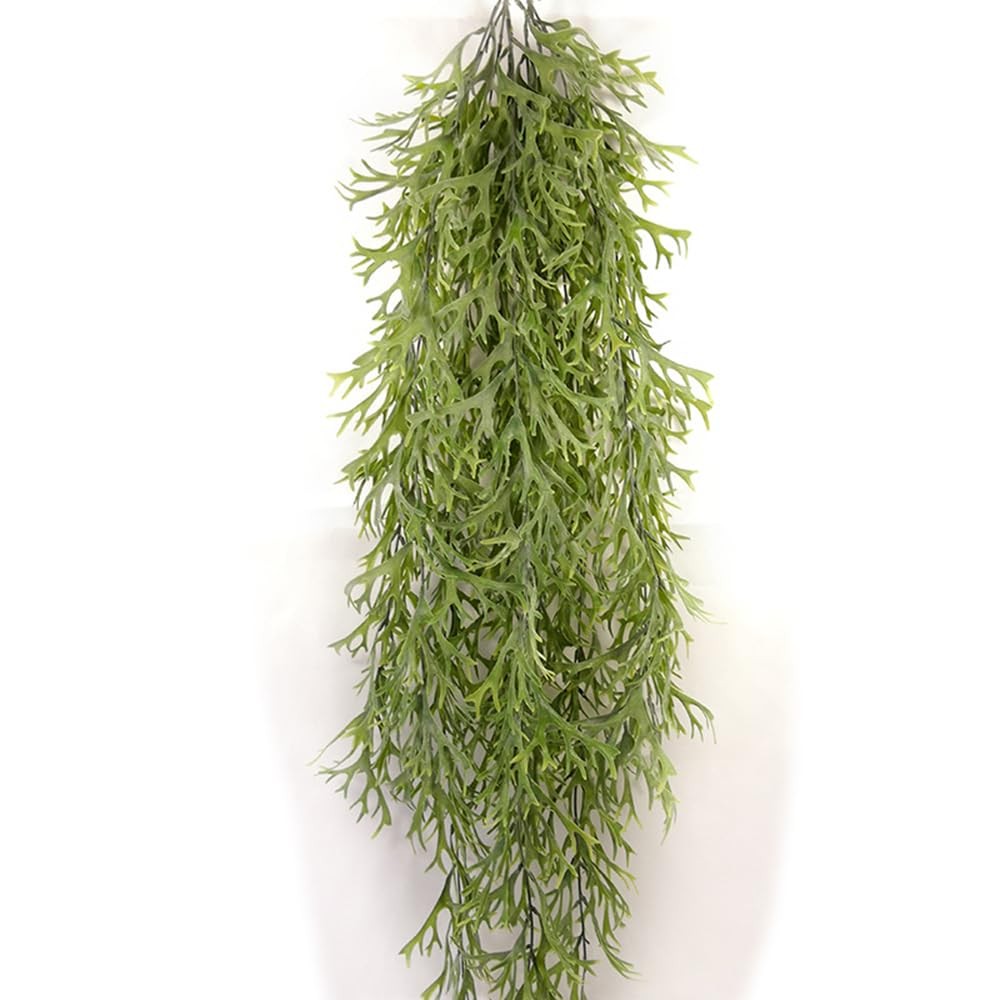 2 Pcs Artificial Staghorn Fern Hanging Bush Fake Frosted Stag Horn Vine Fern …