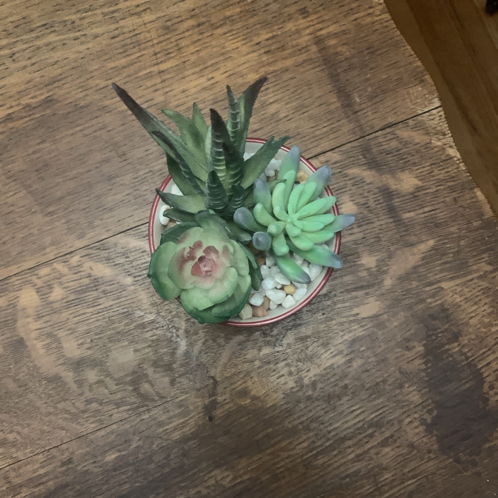 Faux Succulents Ceramic Chevron Design Planter Pot Artificial Plants