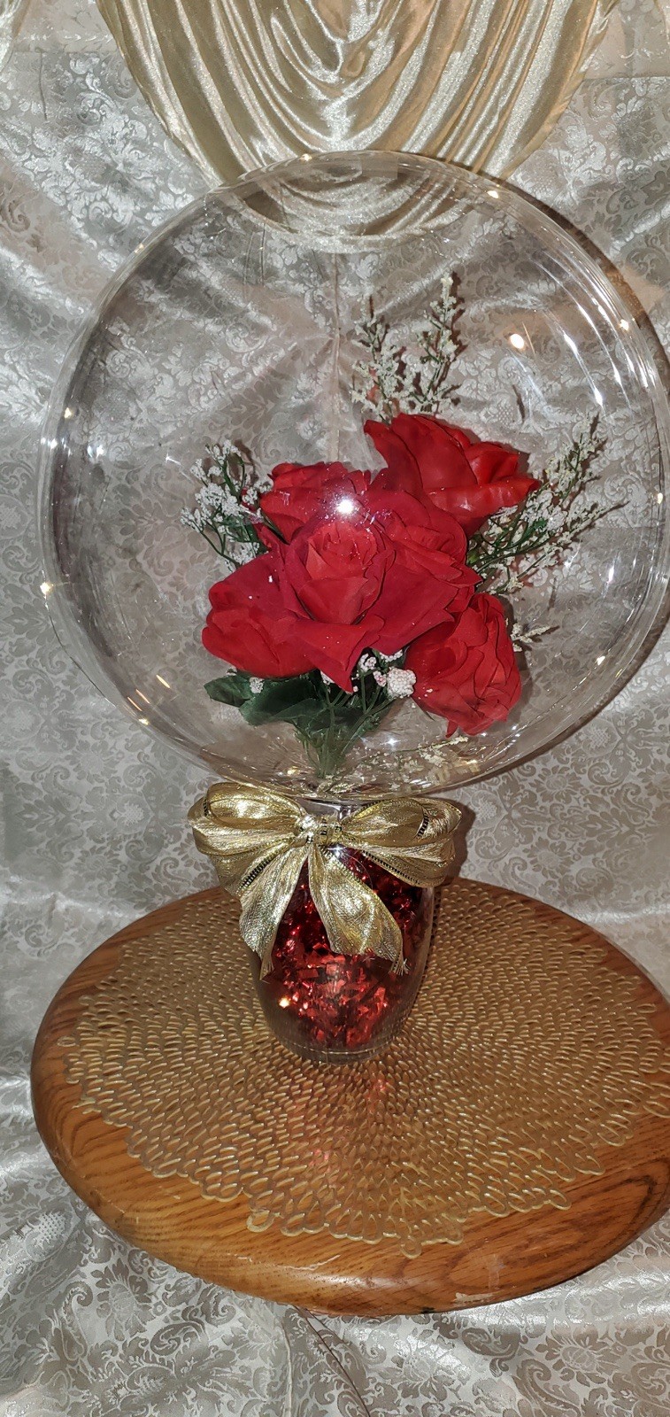 Valentines Day Gift, Pink Rose Balloon. Light Balloon, Glass Vase
