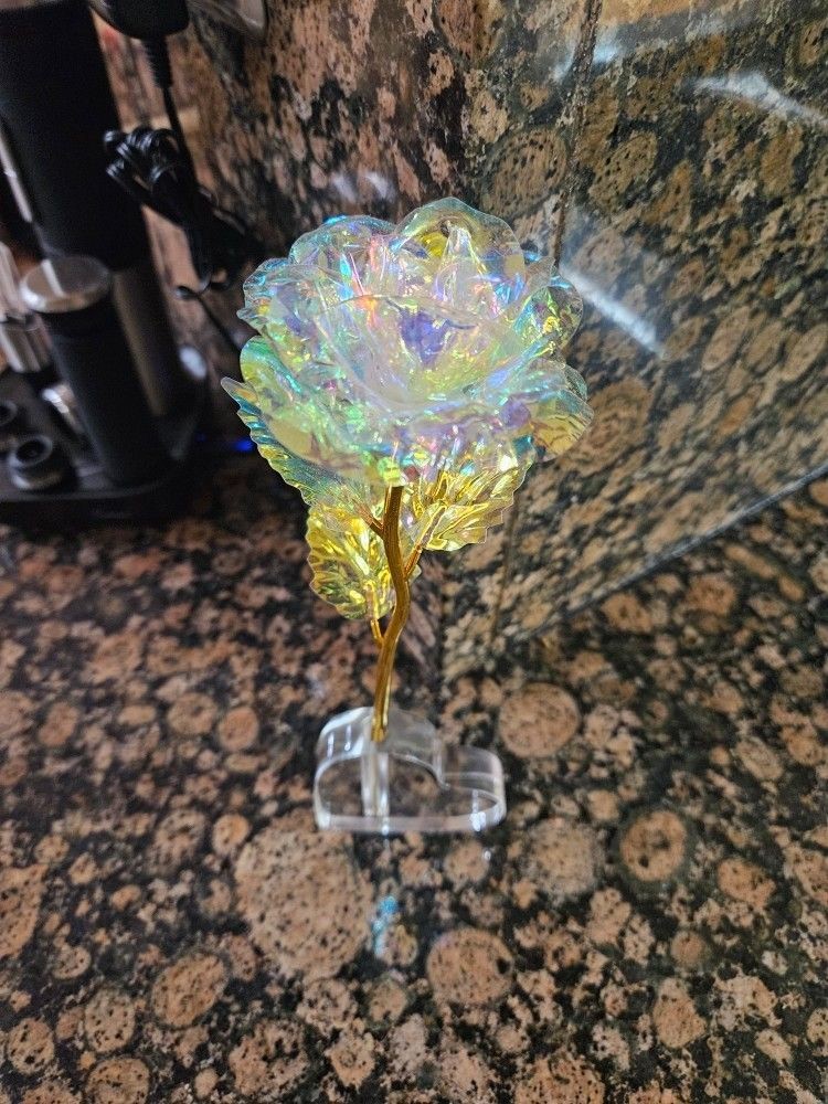 Colorful Luminous Rose Artificial Led Colorful Rose with Love Shape Base for Val