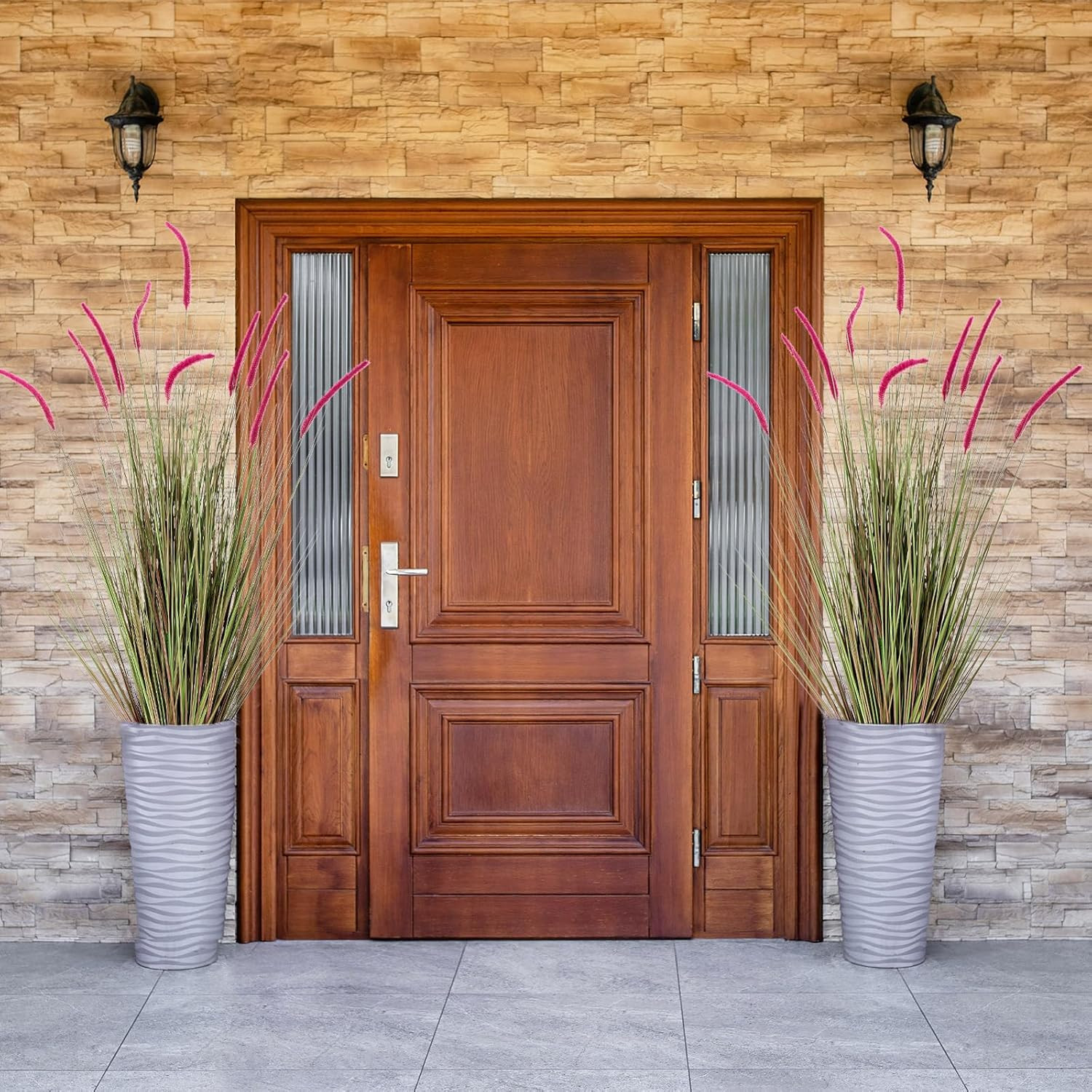4 Ft Tall Faux Setaria Grass – Stylish Purple Potted Plants for Home & Garden