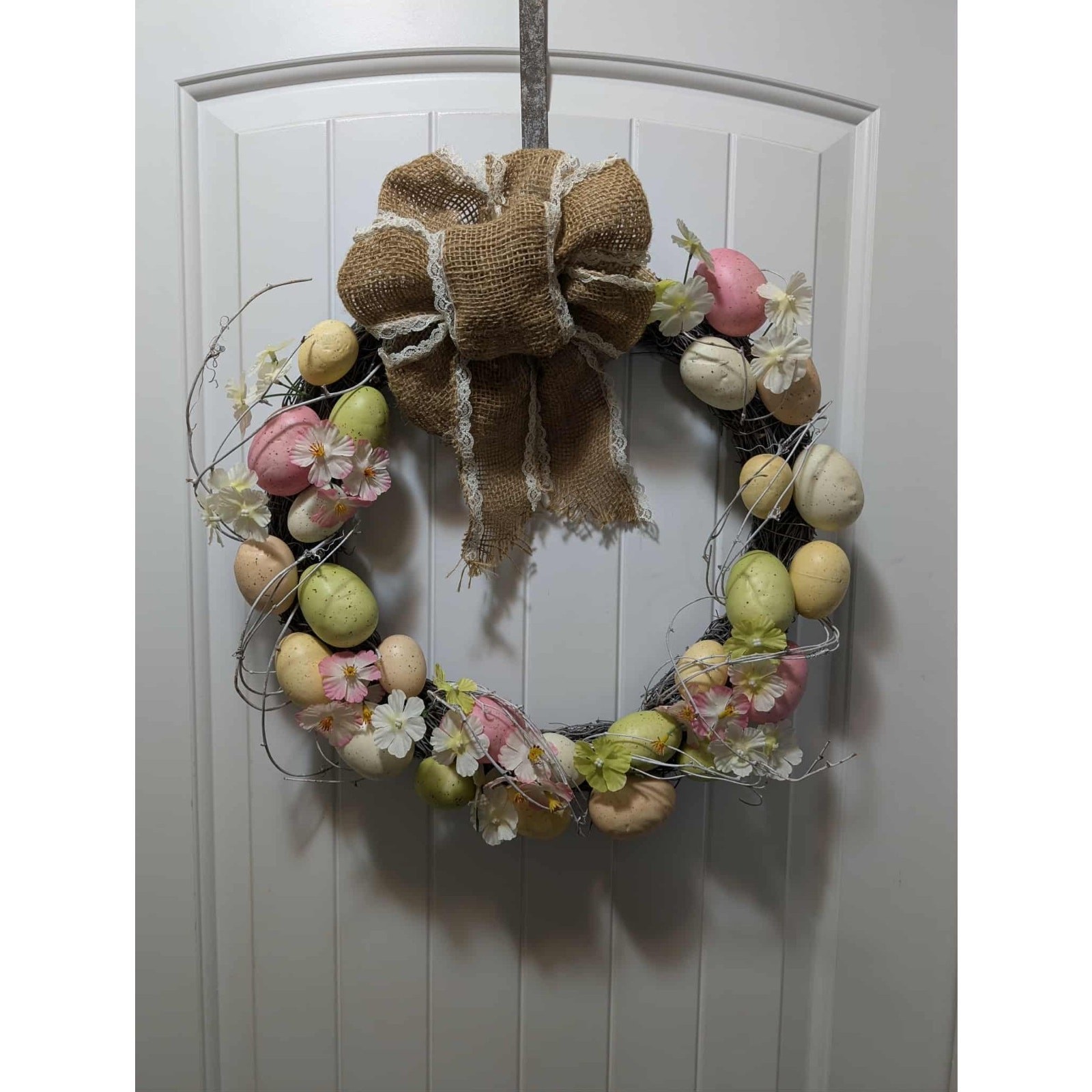 Easter Bunny Eggs Wreath Spring Flowers Vines Door Wall Holiday Decor 18″
