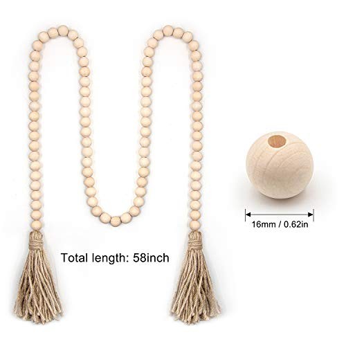 60″ Farmhouse Wood Bead Garland with Tassels Rustic Boho Tiered Tray Decor