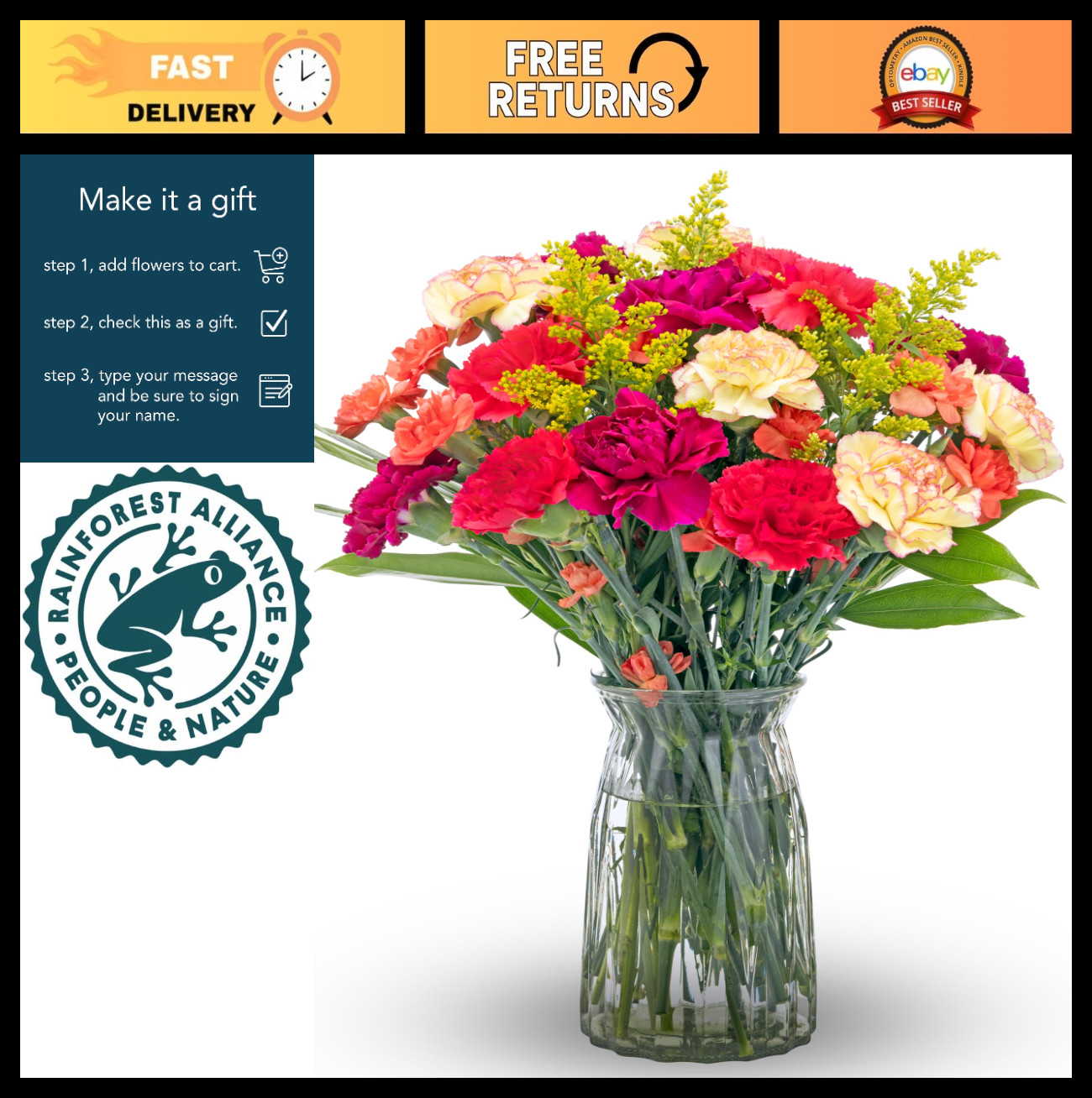 Vibrant Carnation Flower Bouquet – Graduation & Birthday Gift – Fresh Cut Floral