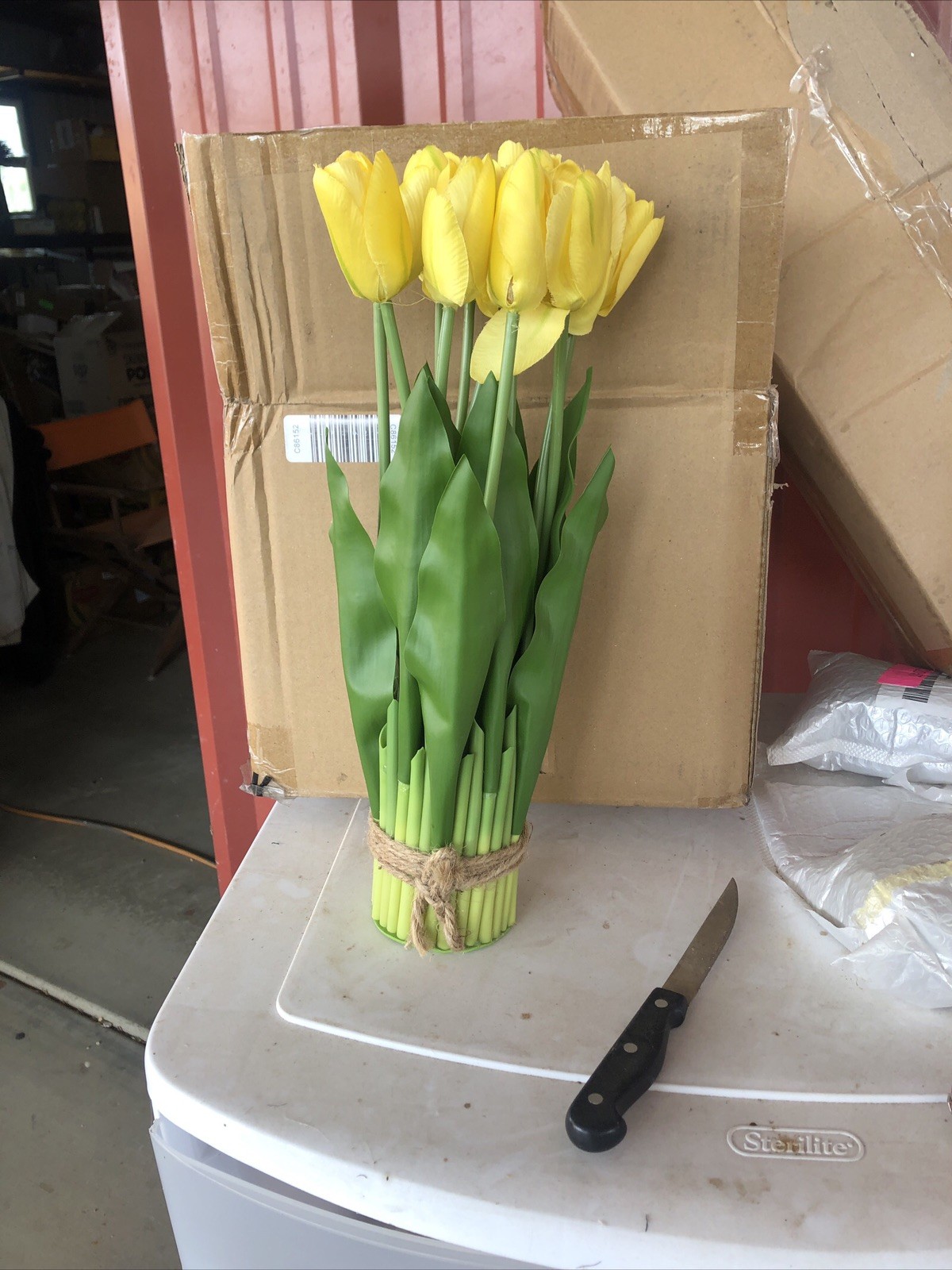 Set of 2 Artificial Yellow Tulip Standing Bunch 14″ Natural Looking NEW!