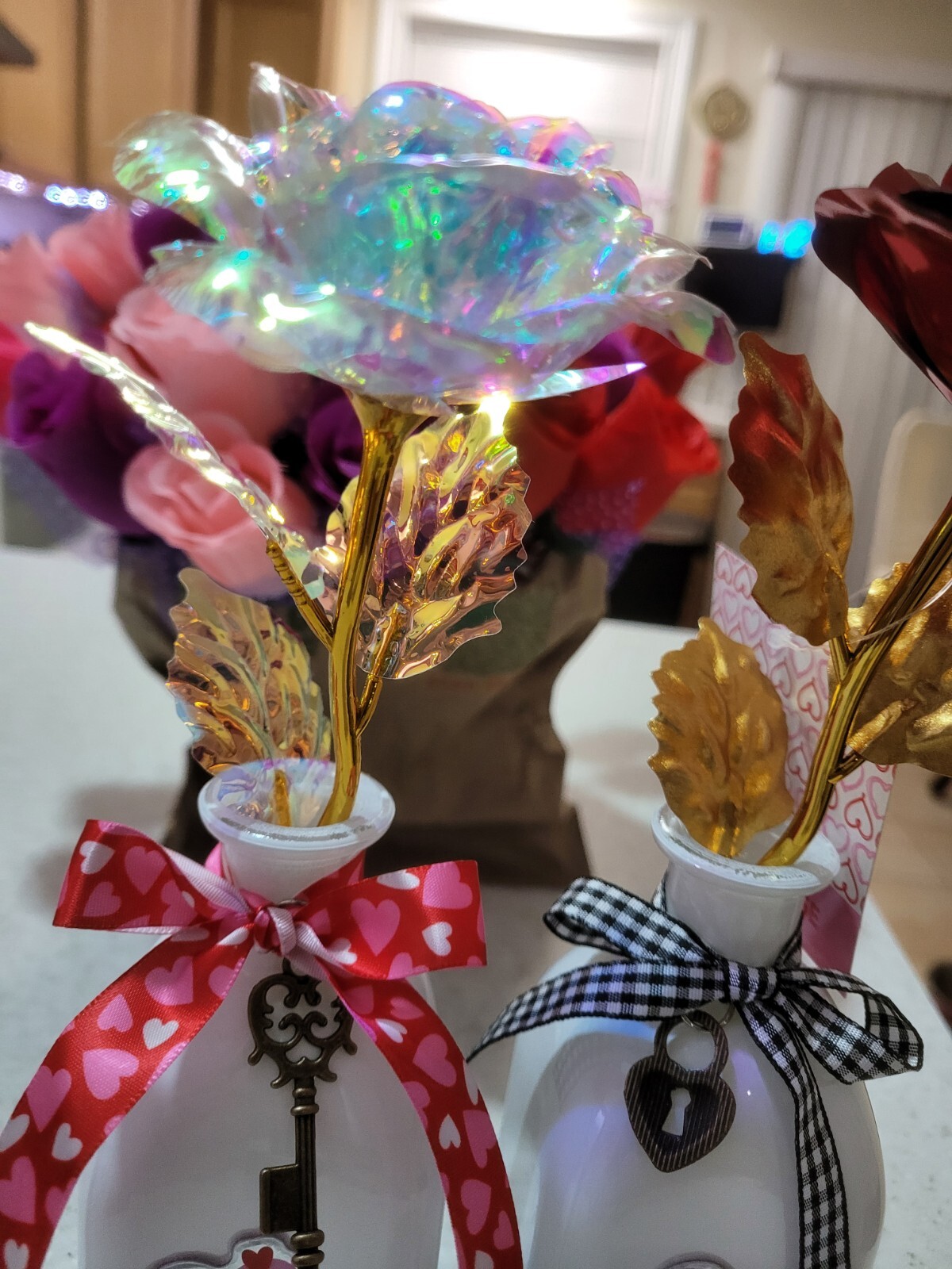 1 Set Foil Red Rose Flower Artificial Flowers In Vase Set Valentine’s Day Gifts